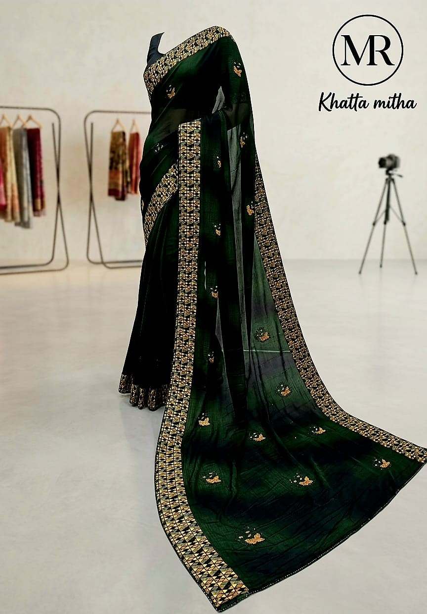 Dark green Banarasi-inspired designer saree