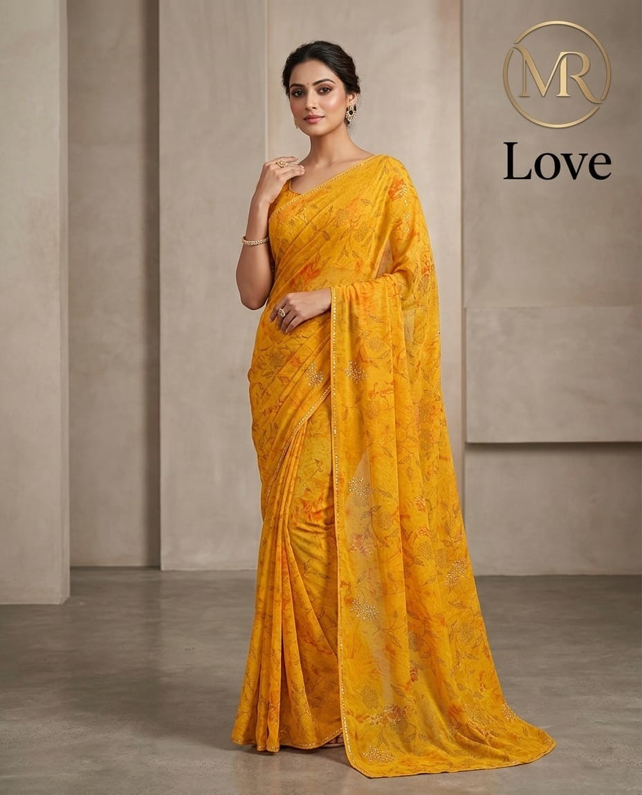 Yellow printed saree suitable for everyday wear